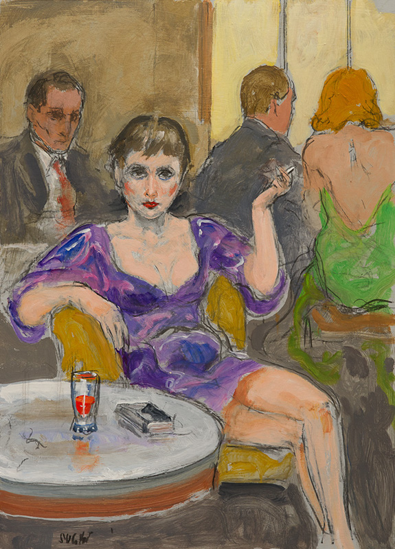 Alberto Sughi, L'abito viola, tempera su carta intelata, 50x70cm, 2010