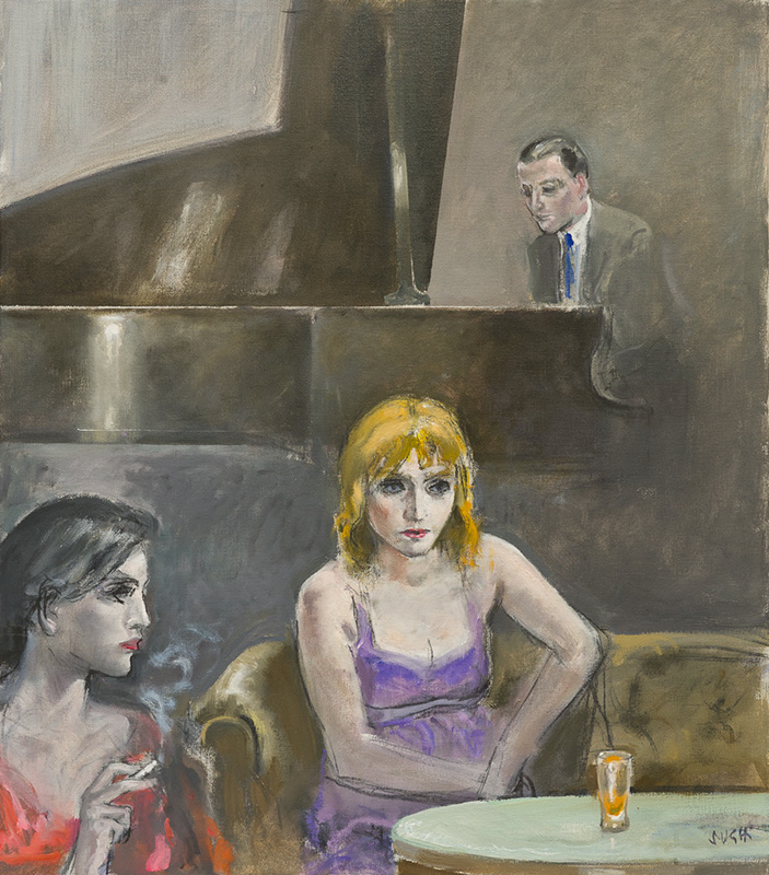 Alberto Sughi, Piano bar, olio su tela, 80x70cm, 2011