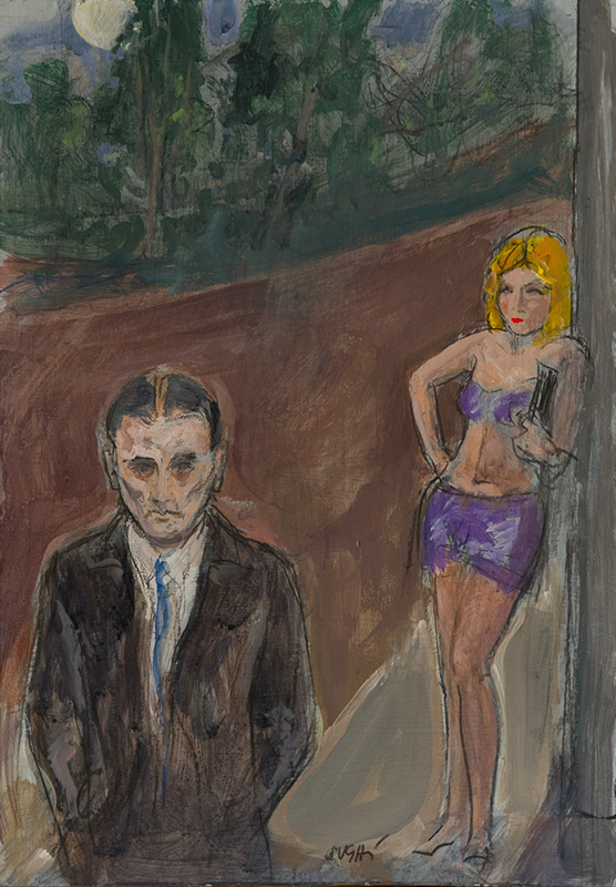 Alberto Sughi, La passeggiata di sera, tempera su cartone, 50x35cm, 2010